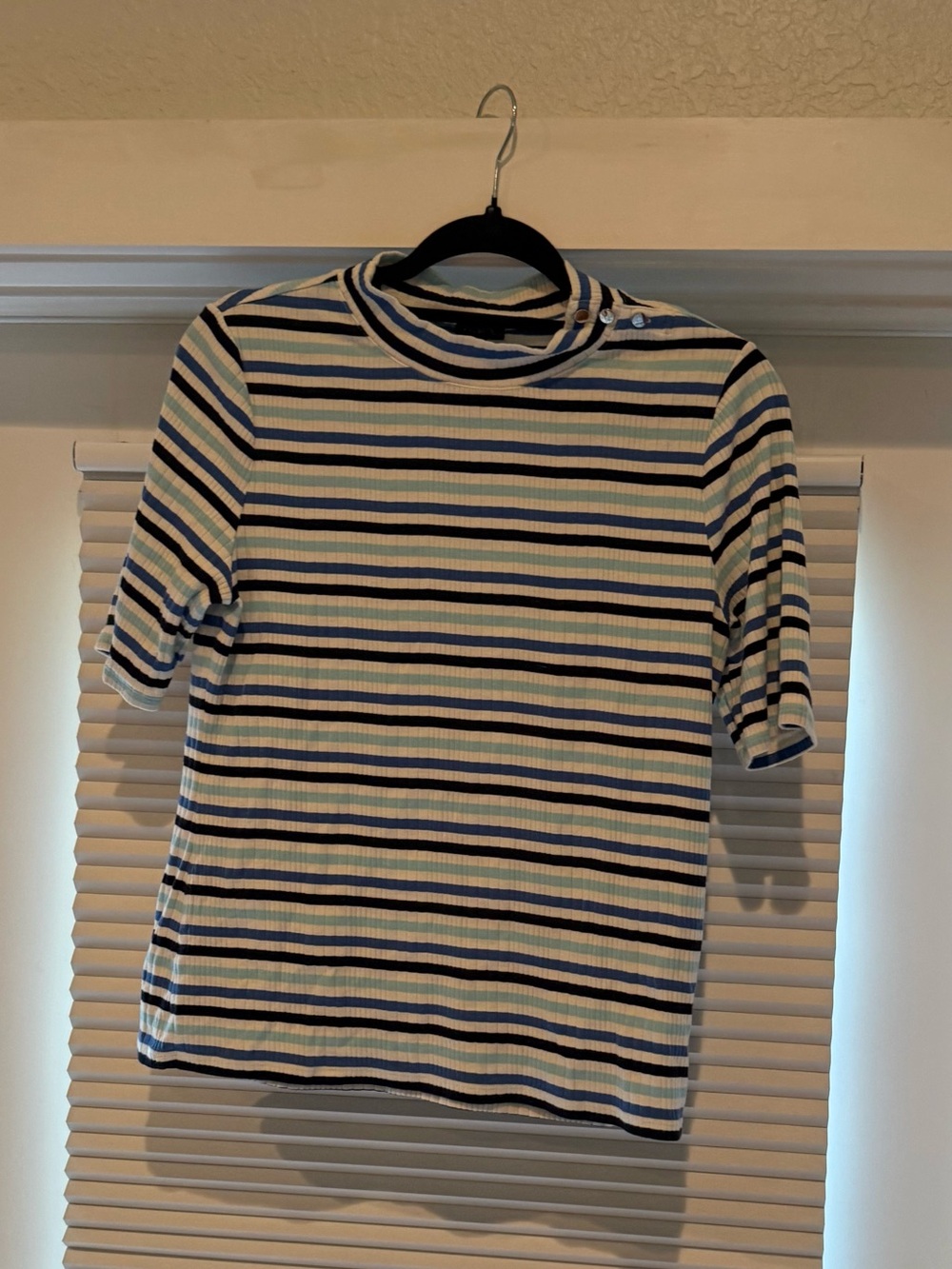 Talbots Striped Short Sleeve Top in Blue, Black, Cream